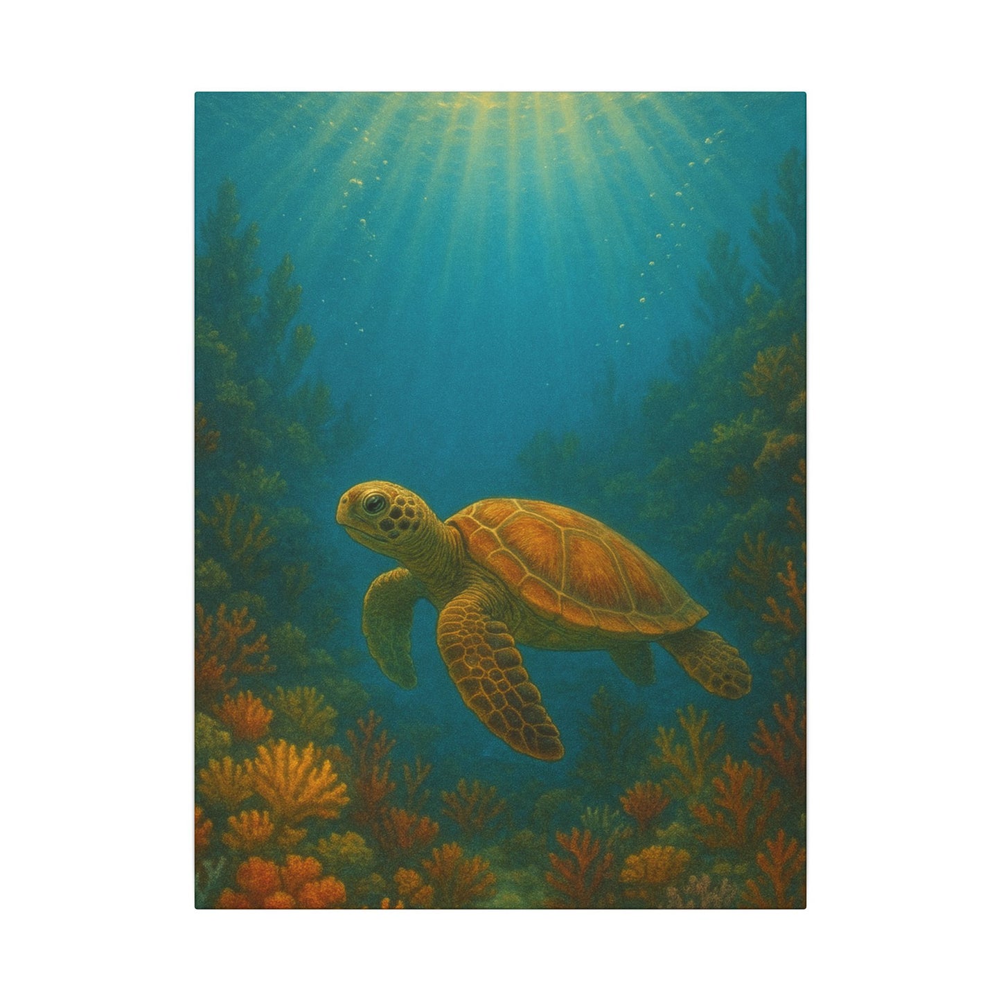 Sea Turtle Canvas Print — Underwater Coral Reef Wall Art
