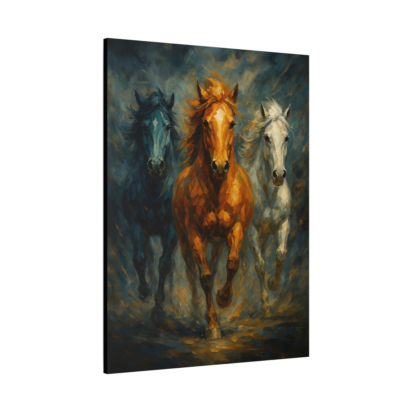 Arte de pared en lienzo mate "Caballos corriendo" — Pintura de trío dramático, estirado 1.25"