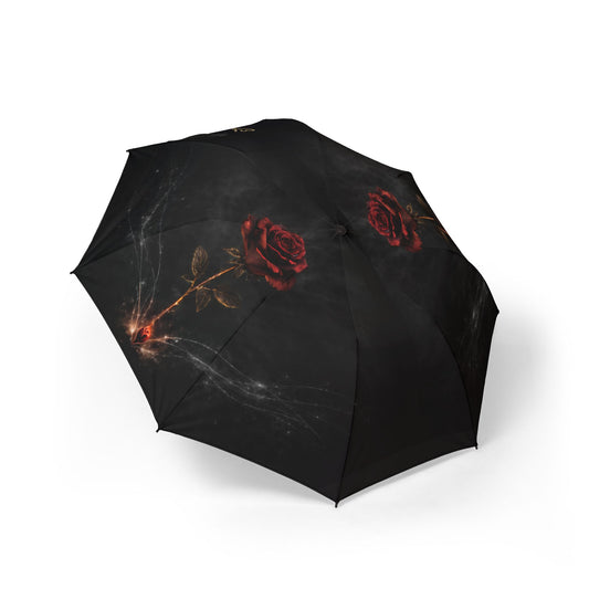 Paraguas Plegable Eternal Bloom — Paraguas Gótico de Lluvia con Rosa Roja Oscura (Semiautomático)
