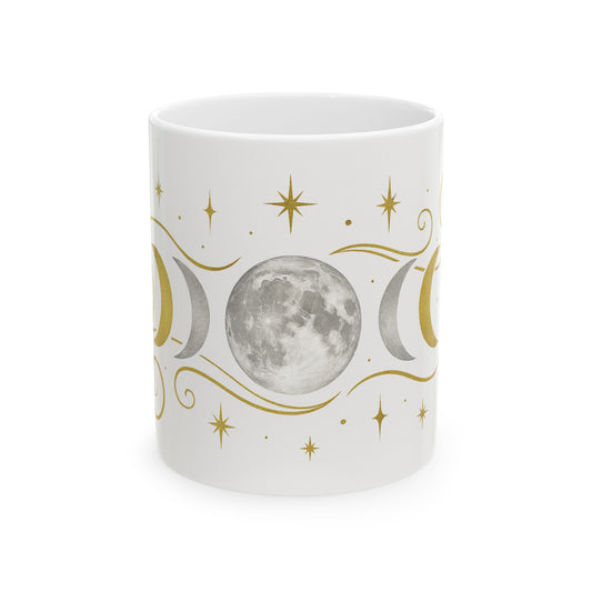 Taza de Cerámica Fases Lunares — Taza de Café Celestial Dorada y Plateada (325ml/440ml)