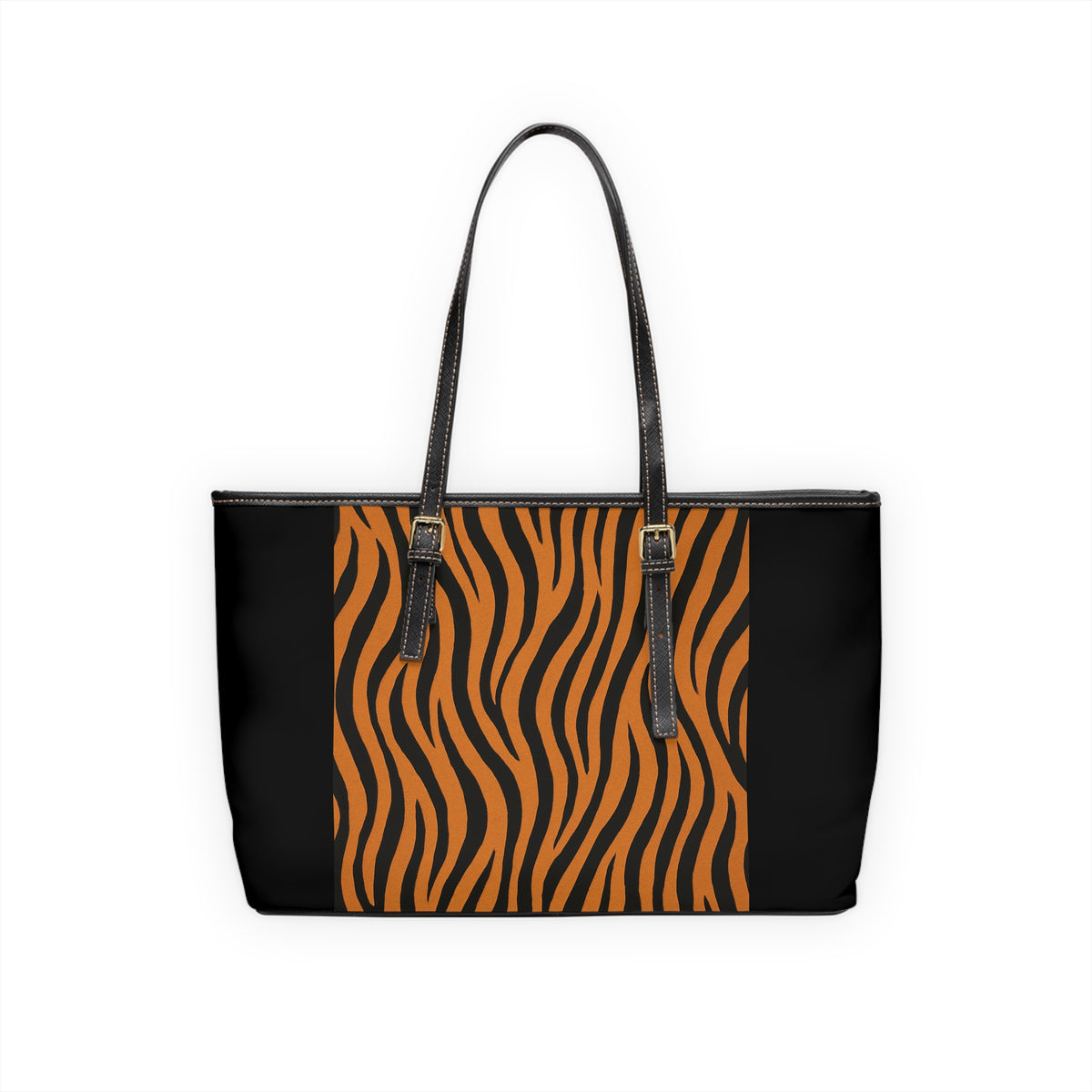 Tiger Stripe PU Leather Shoulder Bag — Black & Orange Animal Print Tote