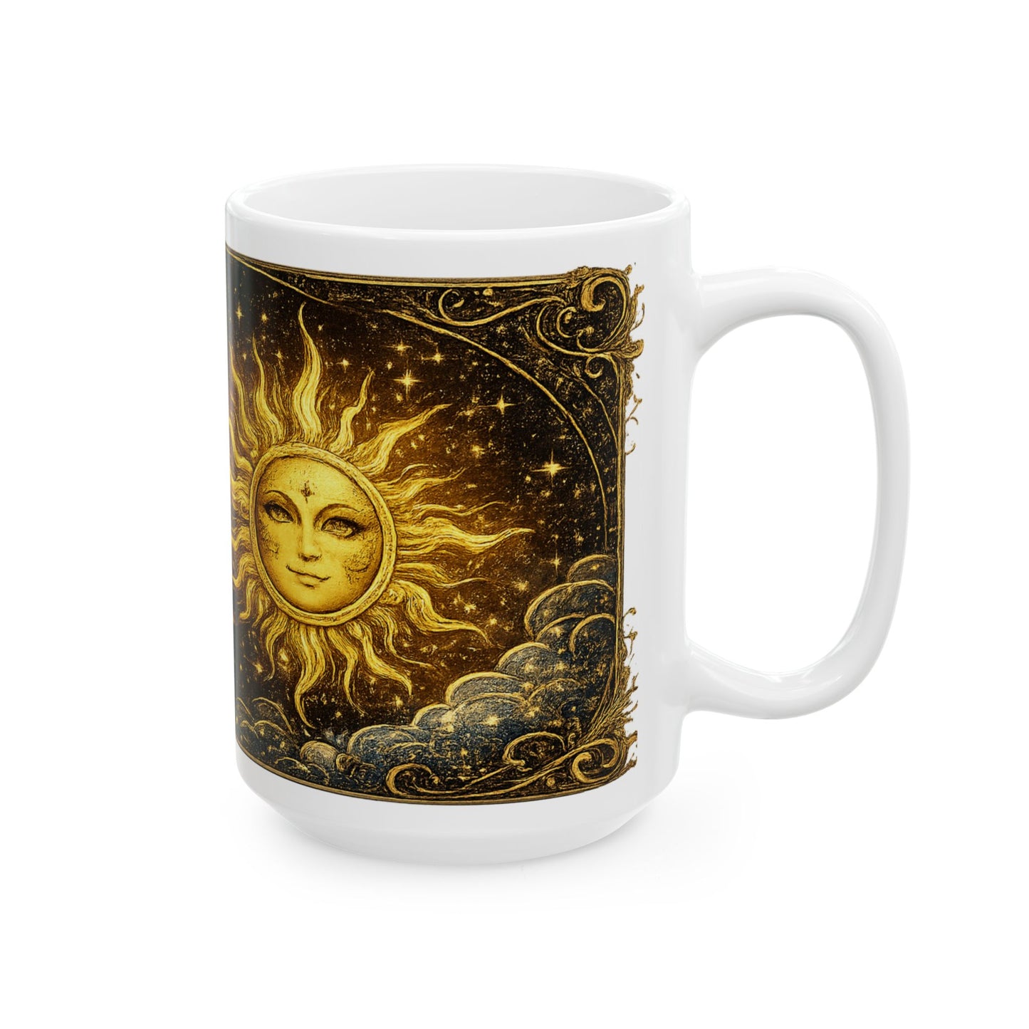 Sun & Moon White Ceramic Mug — Vintage Celestial Astrology Coffee Cup (11oz/15oz)