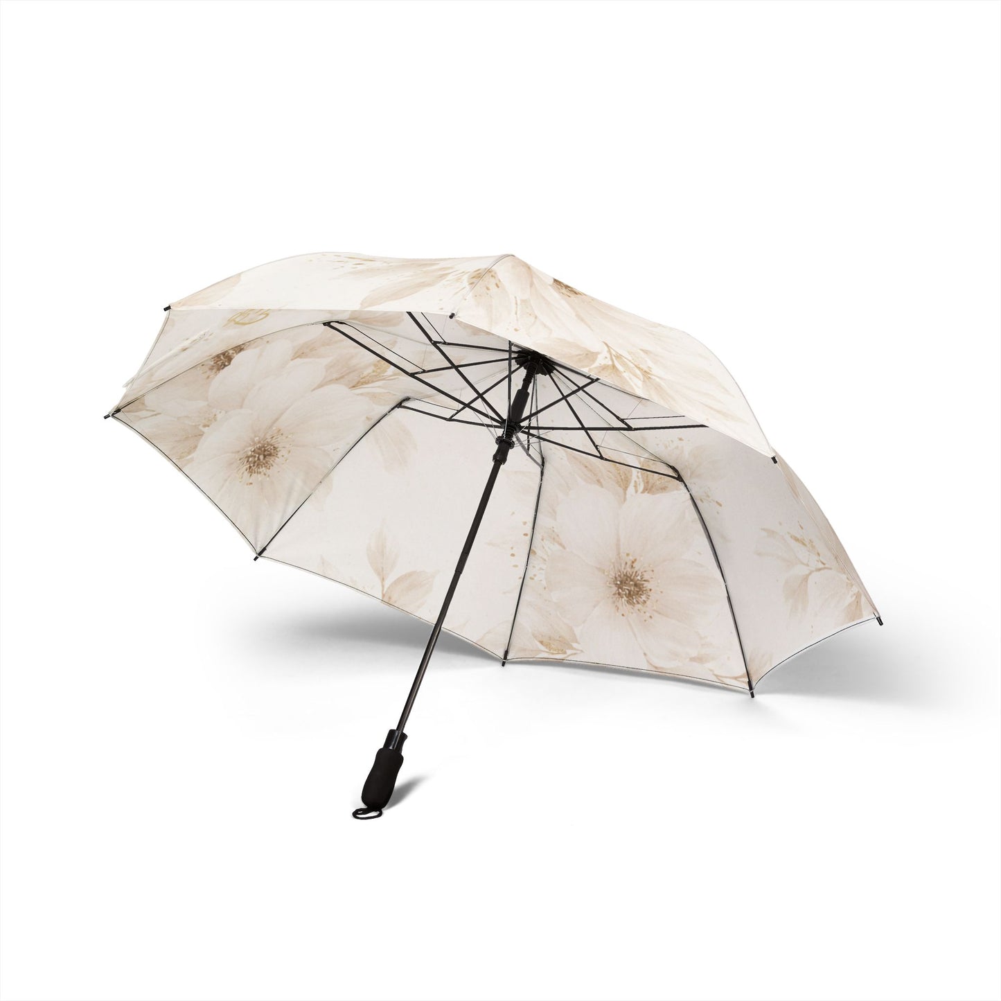 Paraguas compacto Soft Bloom — Paraguas plegable semiautomático con diseño de peonías en acuarela beige