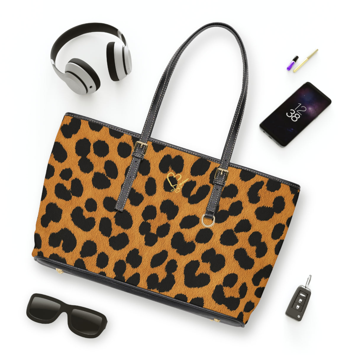 Bolso de hombro de cuero sintético con estampado de guepardo