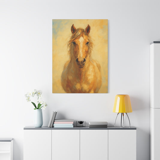 Retrato de caballo dorado en lienzo - Cuadro decorativo mate estirado