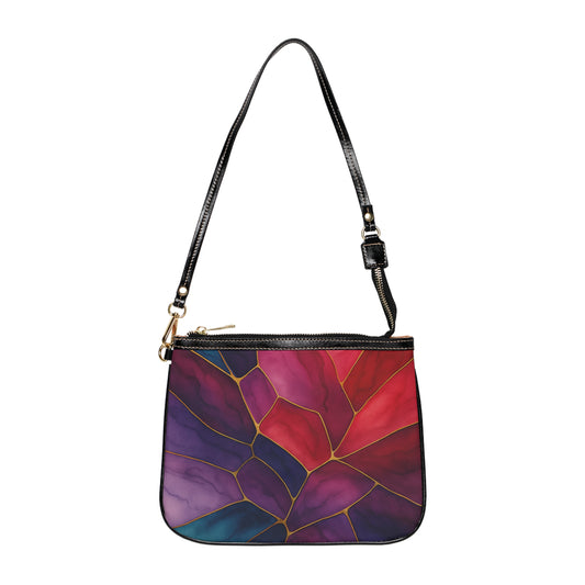 Shelby Artisan Luxe small shoulder bag back view – vibrant jewel-tone stained glass print compact crossbody by the Soulful Brush
