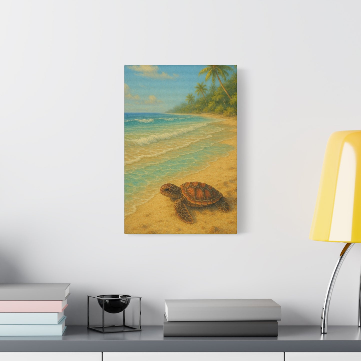 Lienzo de pared tortuga marina para playa — Decoración tropical costera para guardería