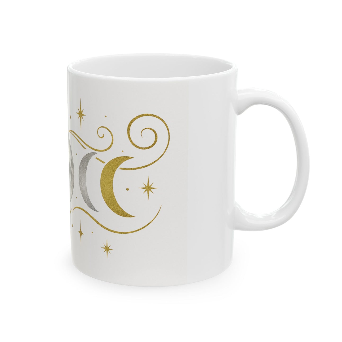 Taza de Cerámica Fases Lunares — Taza de Café Celestial Dorada y Plateada (325ml/440ml)