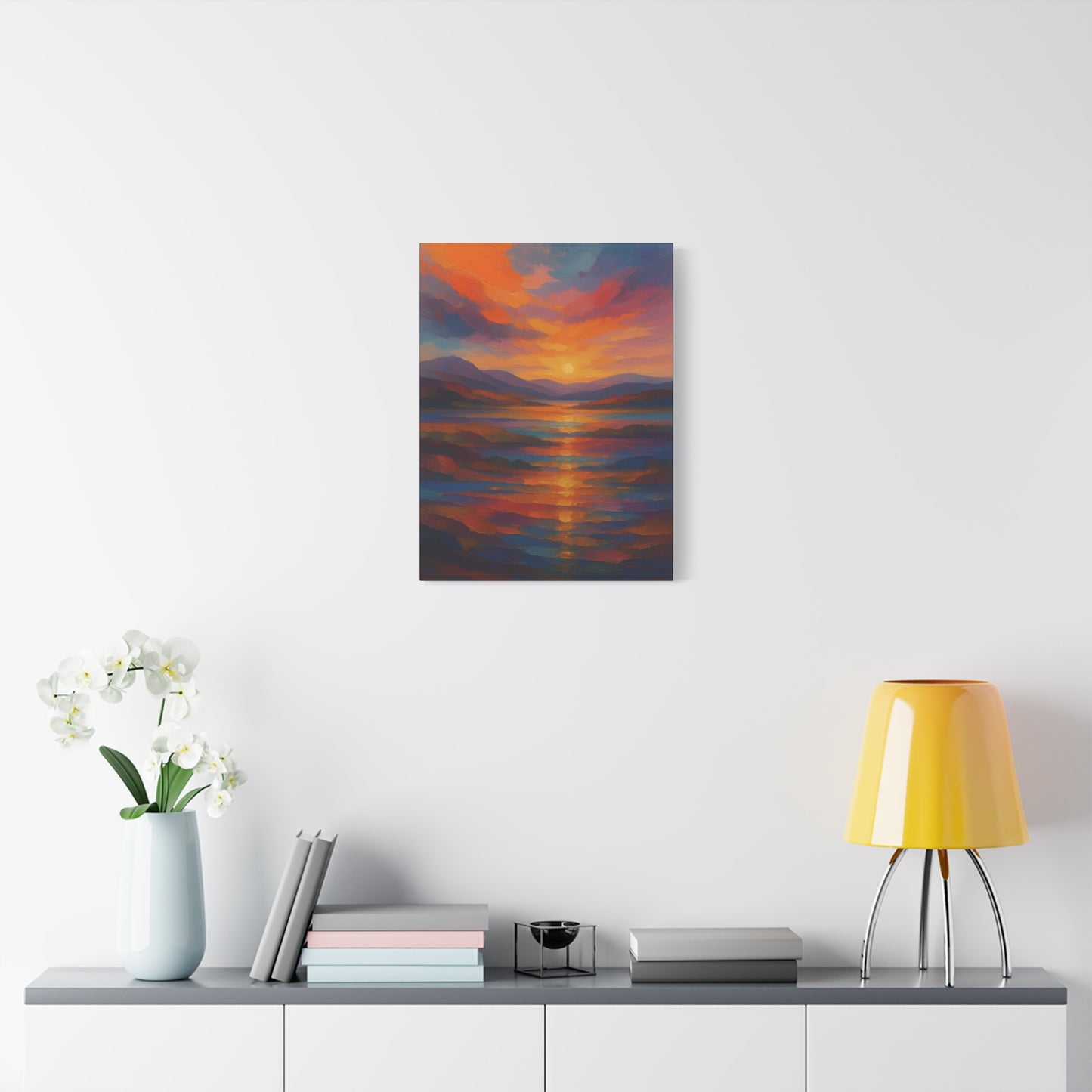 Lienzo Mate Estampado Puesta de Sol Reflejo — Vibrante Arte de Pared de Paisaje Oceánico