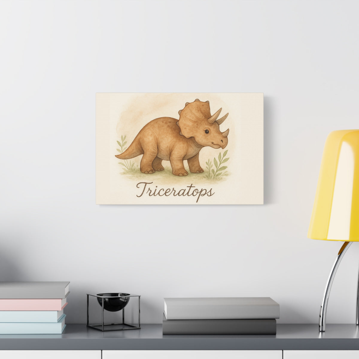 Triceratops Canvas Wall Art — Cute Nursery Dinosaur Print