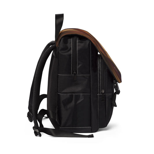 Sienna Artisan Luxe shoulder backpack left side view – earthtone stained glass print artistic daypack by the Soulful Brush
