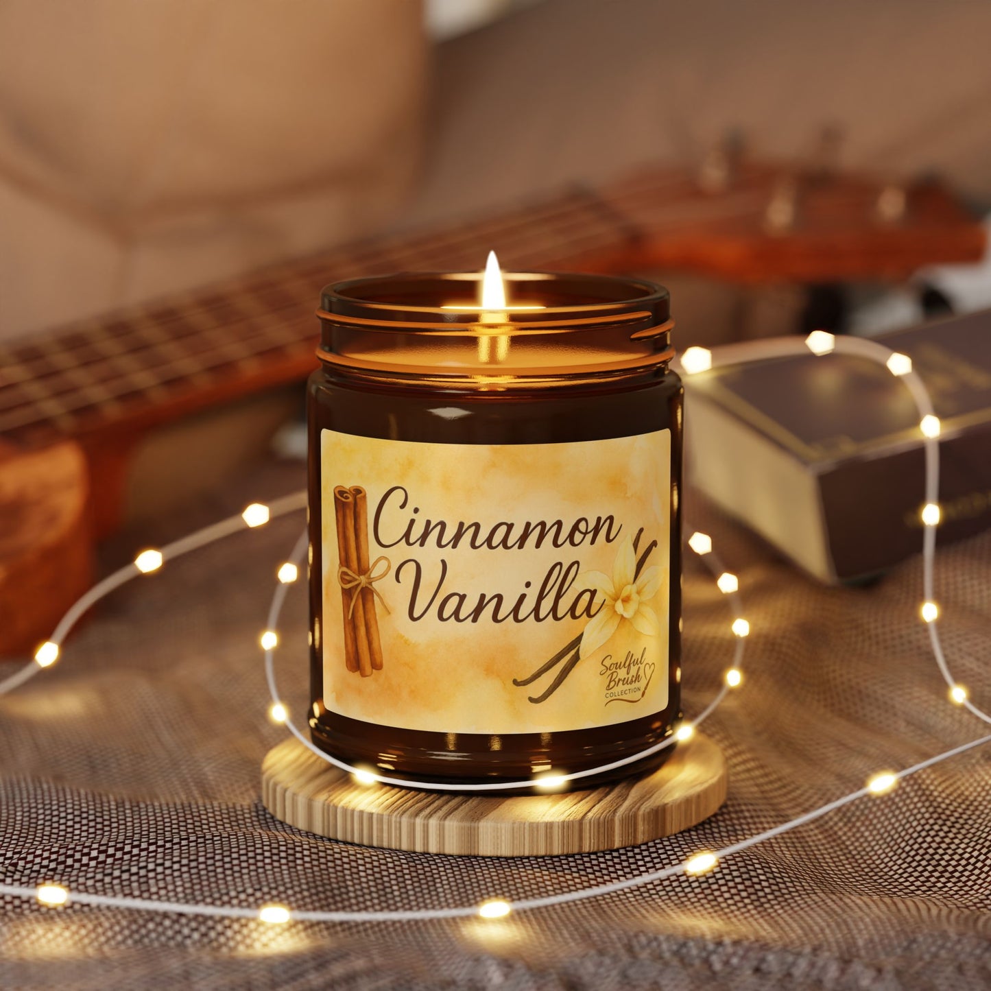 Vela de soja de canela y vainilla — Tarro ámbar (varios tamaños)