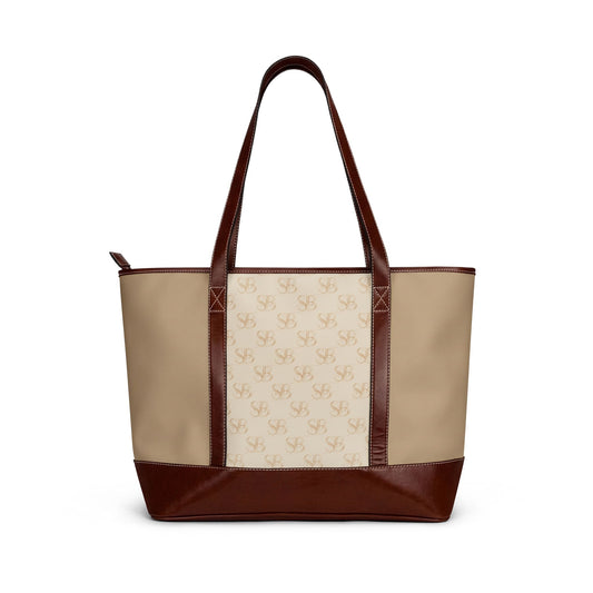 Monogram Canvas Tote Handbag – Beige & Brown Classic Logo Shoulder Bag