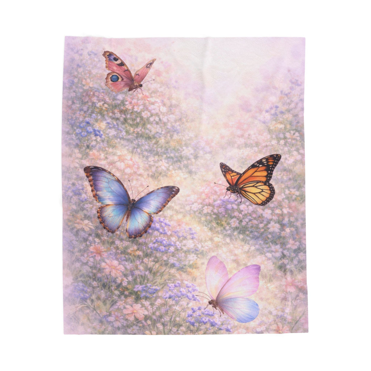 Manta de felpa Butterfly Meadow — Manta suave en tonos pastel para dormitorio, cuarto infantil y regalos acogedores
