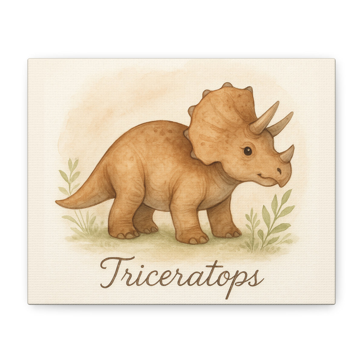 Triceratops Canvas Wall Art — Cute Nursery Dinosaur Print