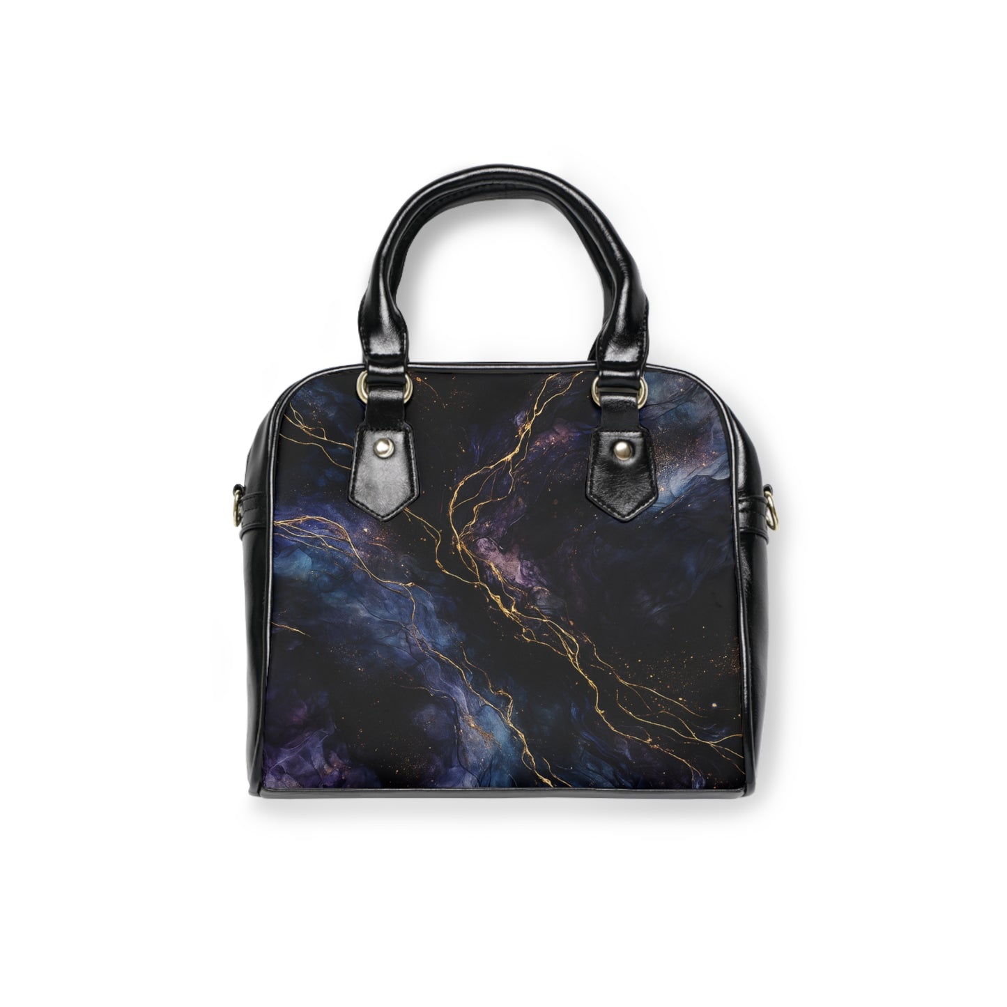 Onyx-2025 Colección Artisan Luxe - Bolso de hombro — Bolso tote Negro y Oro con espirales y Monograma de Corazón