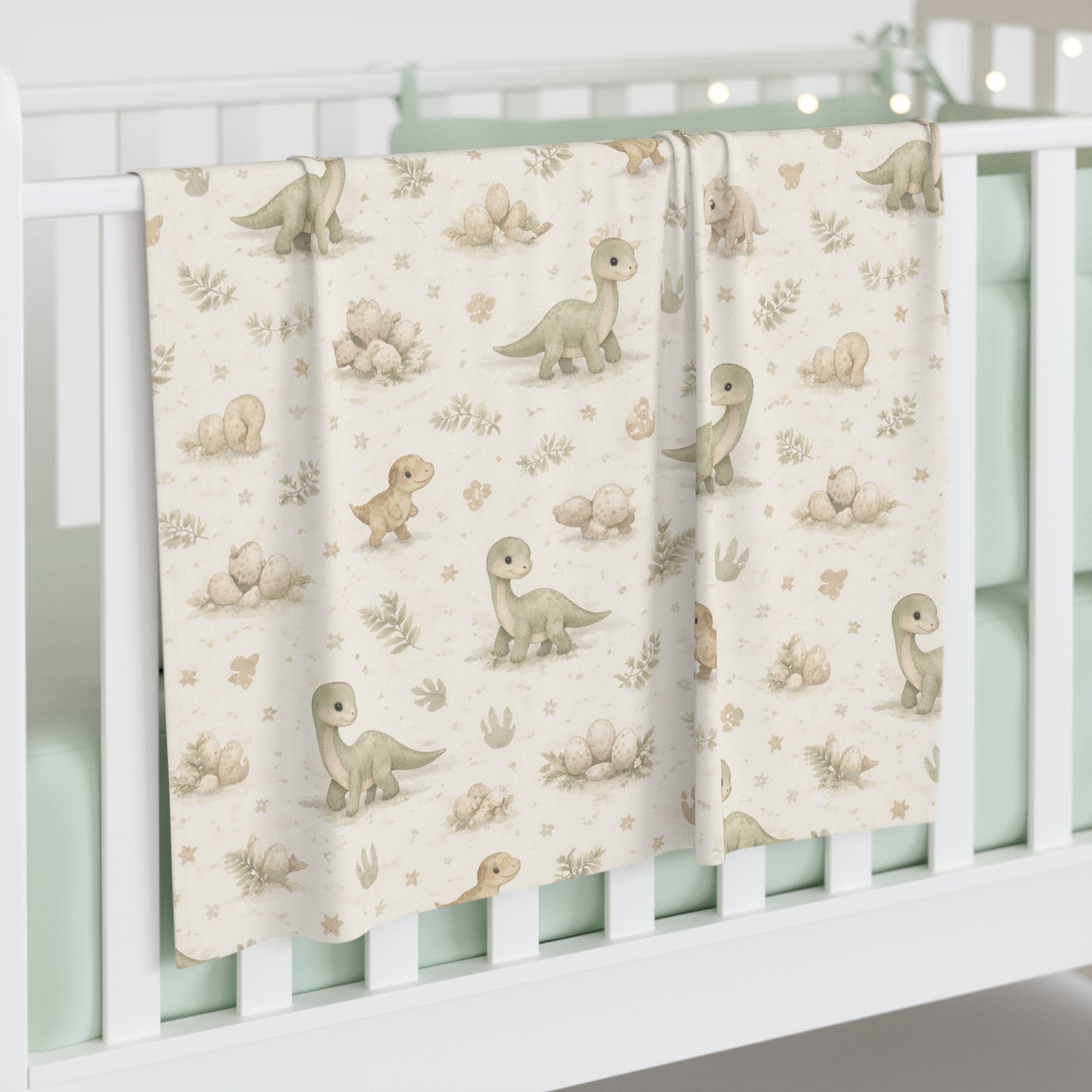 Dinosaur Baby Swaddle Blanket — Neutral Pastel Dino Nursery Wrap