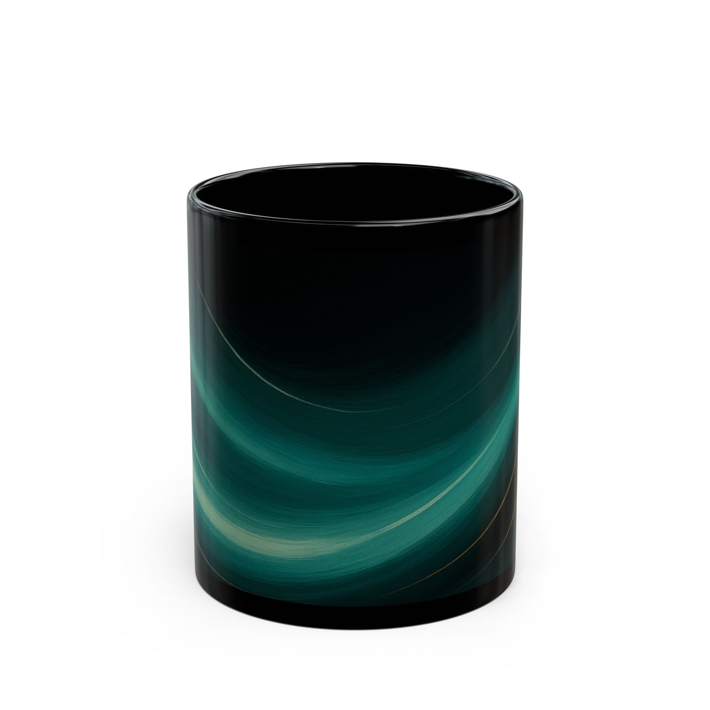 Emerald Wave 3-Soulful Collection-Black Coffee Mug — 11oz/15oz Abstract Teal Swirl Ceramic