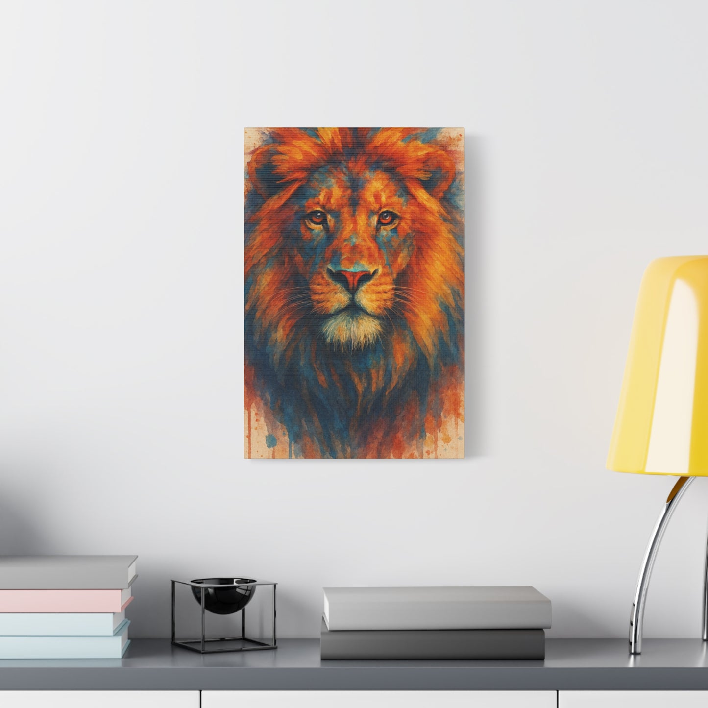 Lienzo decorativo de león acuarela audaz - Decoración de pared mate estirado