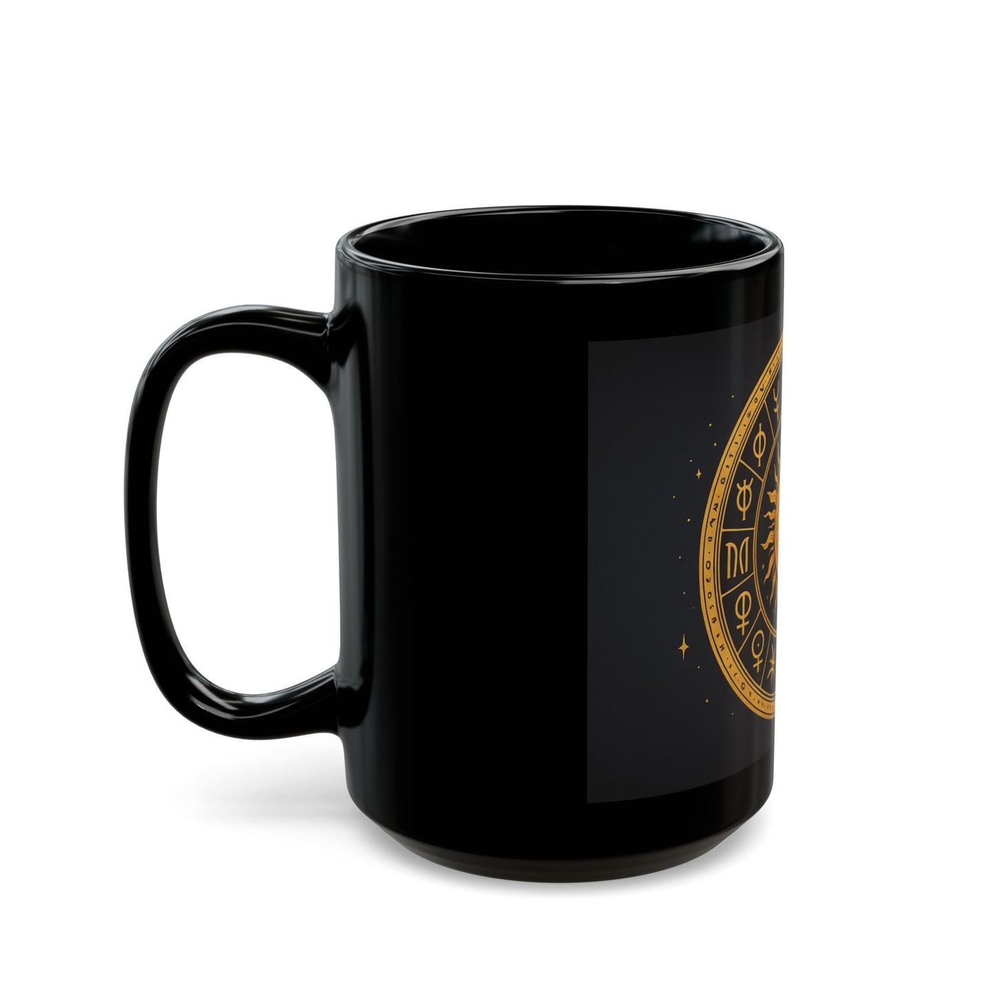 Taza Solar Disk-Black — Taza de café con símbolos astrológicos dorados (325 ml/444 ml)