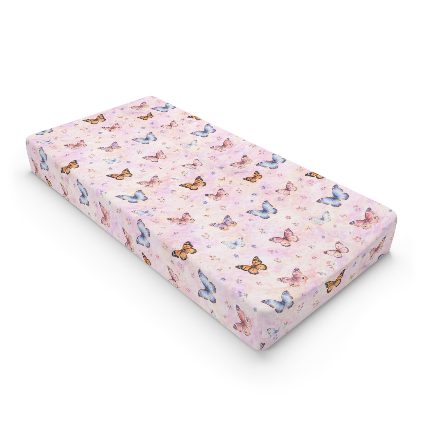 Funda para cambiador de bebé mariposa – Vivero con estampado floral pequeño rosa
