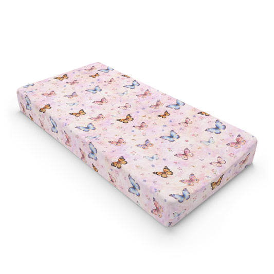 Funda para cambiador de bebé mariposa – Vivero con estampado floral pequeño rosa
