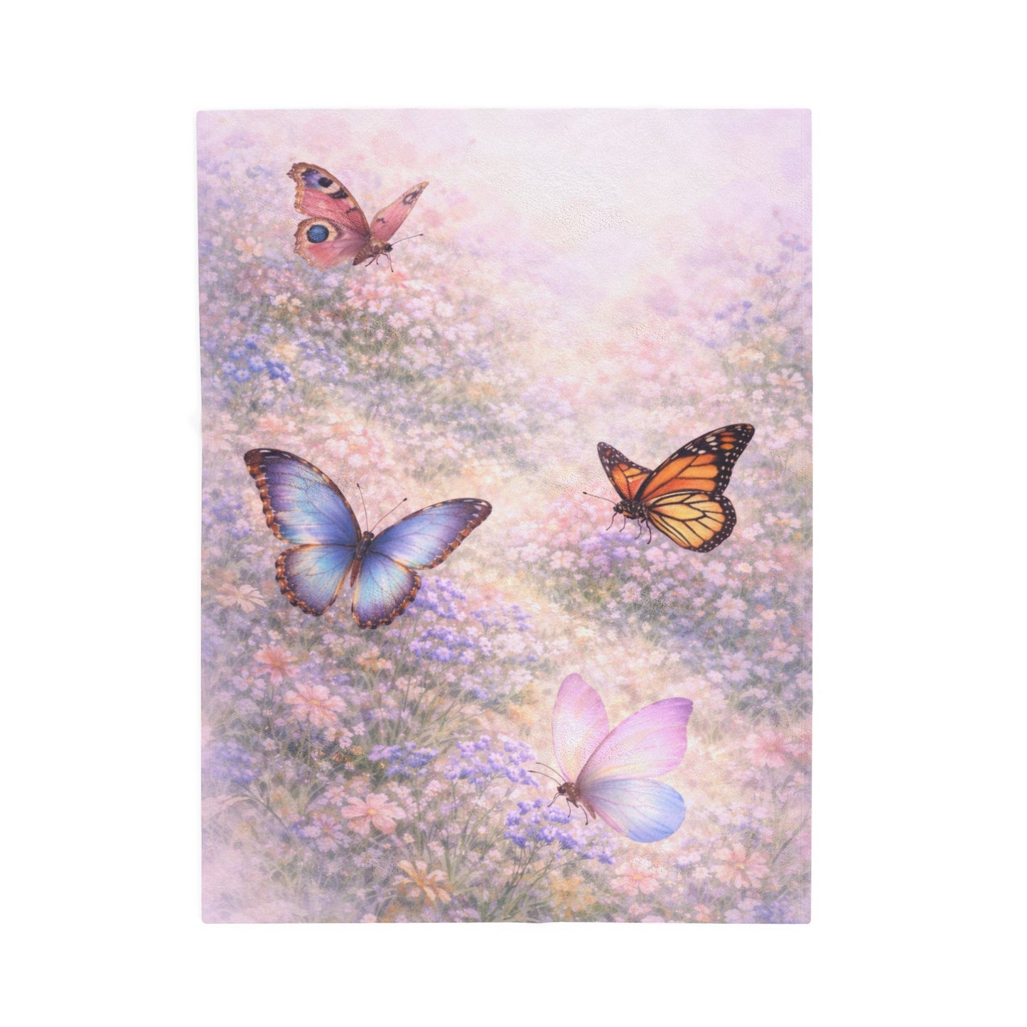 Butterfly Meadow Velveteen Plush Blanket — Soft Pastel Throw for Bedroom, Nursery & Cozy Gifts