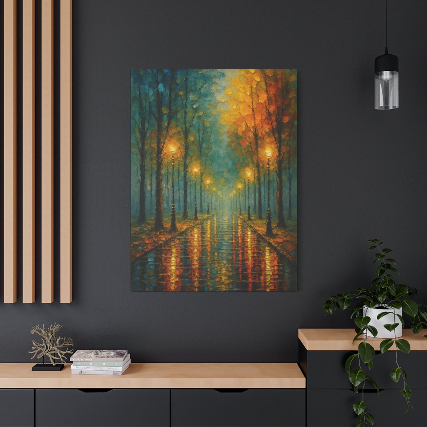 Autumn Street Lanterns Matte Canvas Art — Stretched 1.25"