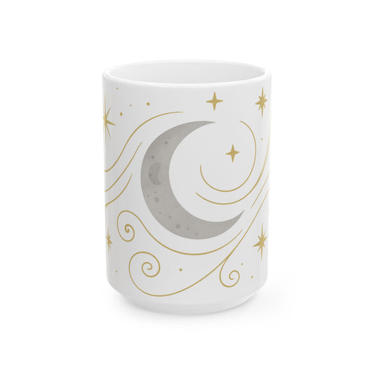 Taza de cerámica Luna y estrellas celestiales — Taza de café astrológica de 11oz/15oz