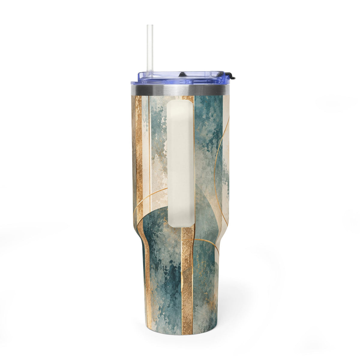 Celestial Circles 40oz Tumbler — Teal & Gold Abstract Art Mug
