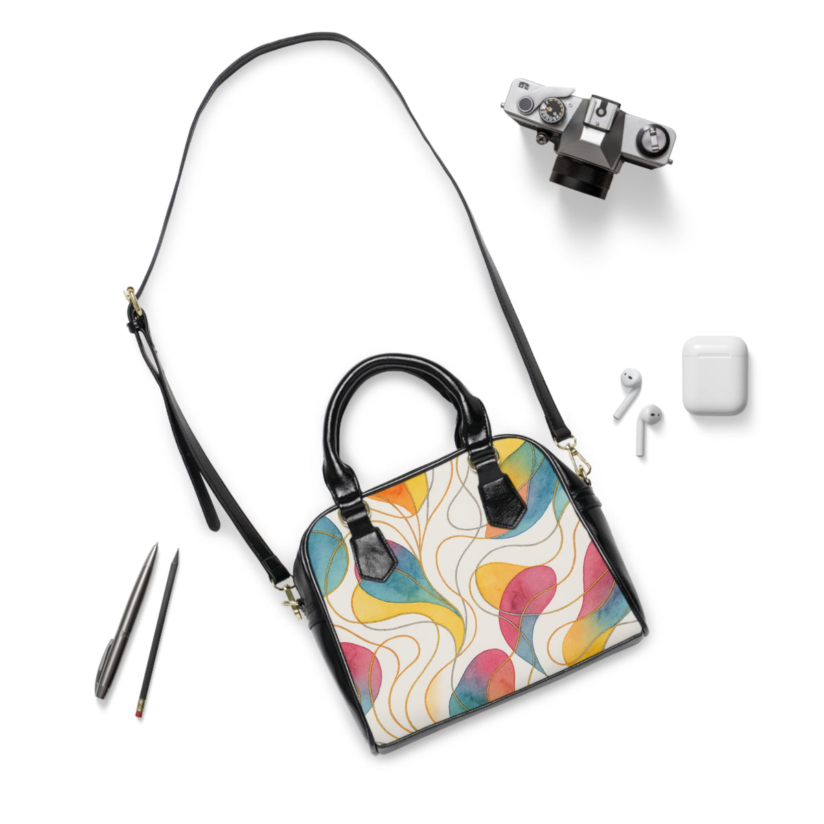 Retro Watercolor Swirl Shoulder Handbag