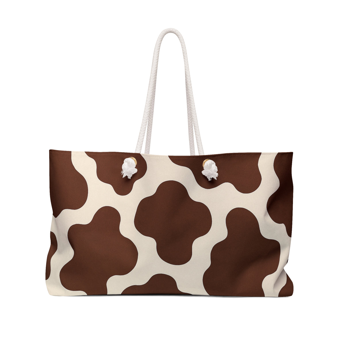 Cow Print Weekender Bag — Brown & Cream Floral Cowhide Tote for Travel