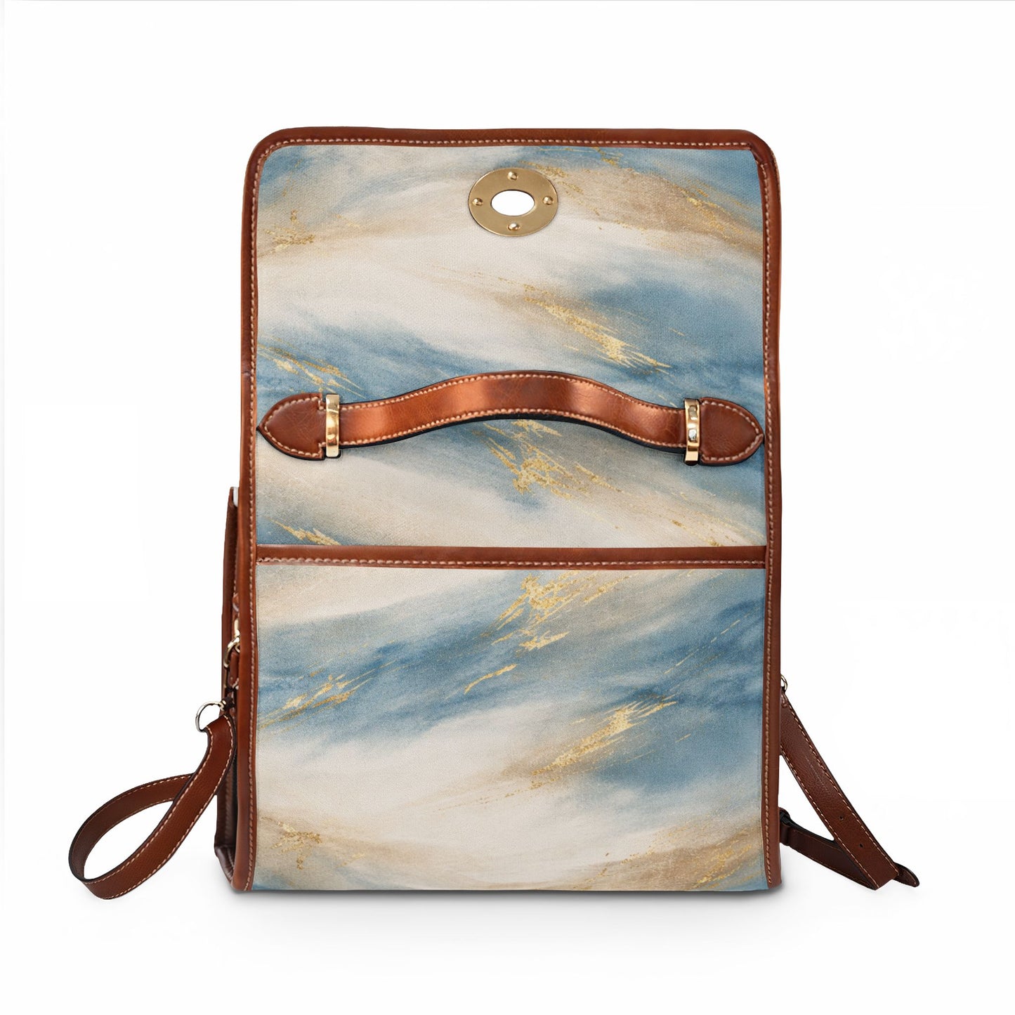 Coastal Canvas Bag - Marble Watercolor Satchel with Gold Accents