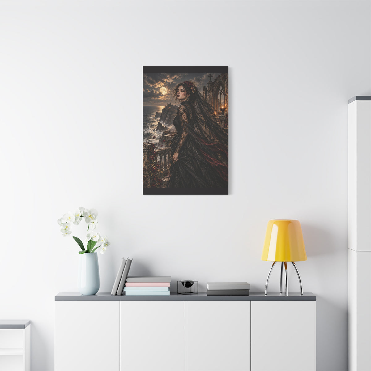 Gothic Moonlight Lady -Edge of Midnight-Matte Stretched Canvas Art