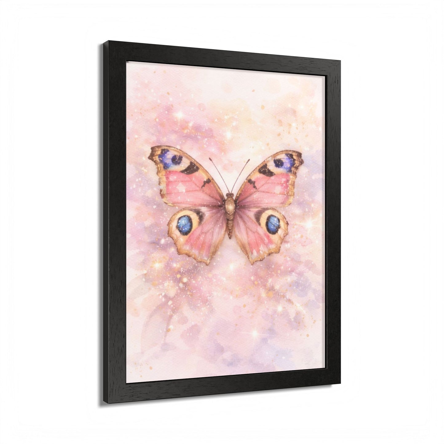 Póster Enmarcado Mariposa Rosa — Arte Mural en Acuarela para Cuarto de Bebé y Dormitorio
