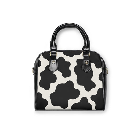 Cow Print Shoulder Handbag – Black & White Chic Tote
