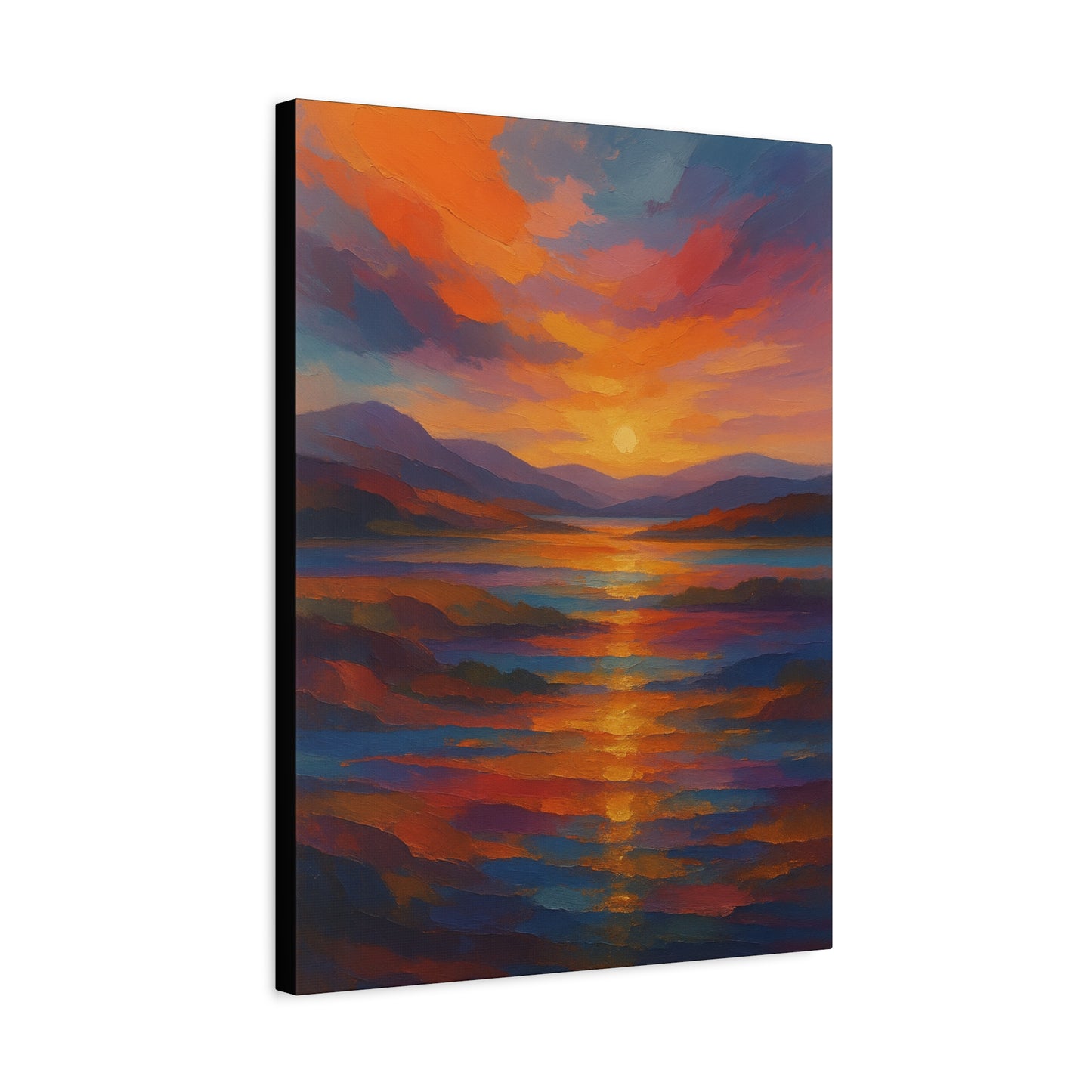 Lienzo Mate Estampado Puesta de Sol Reflejo — Vibrante Arte de Pared de Paisaje Oceánico