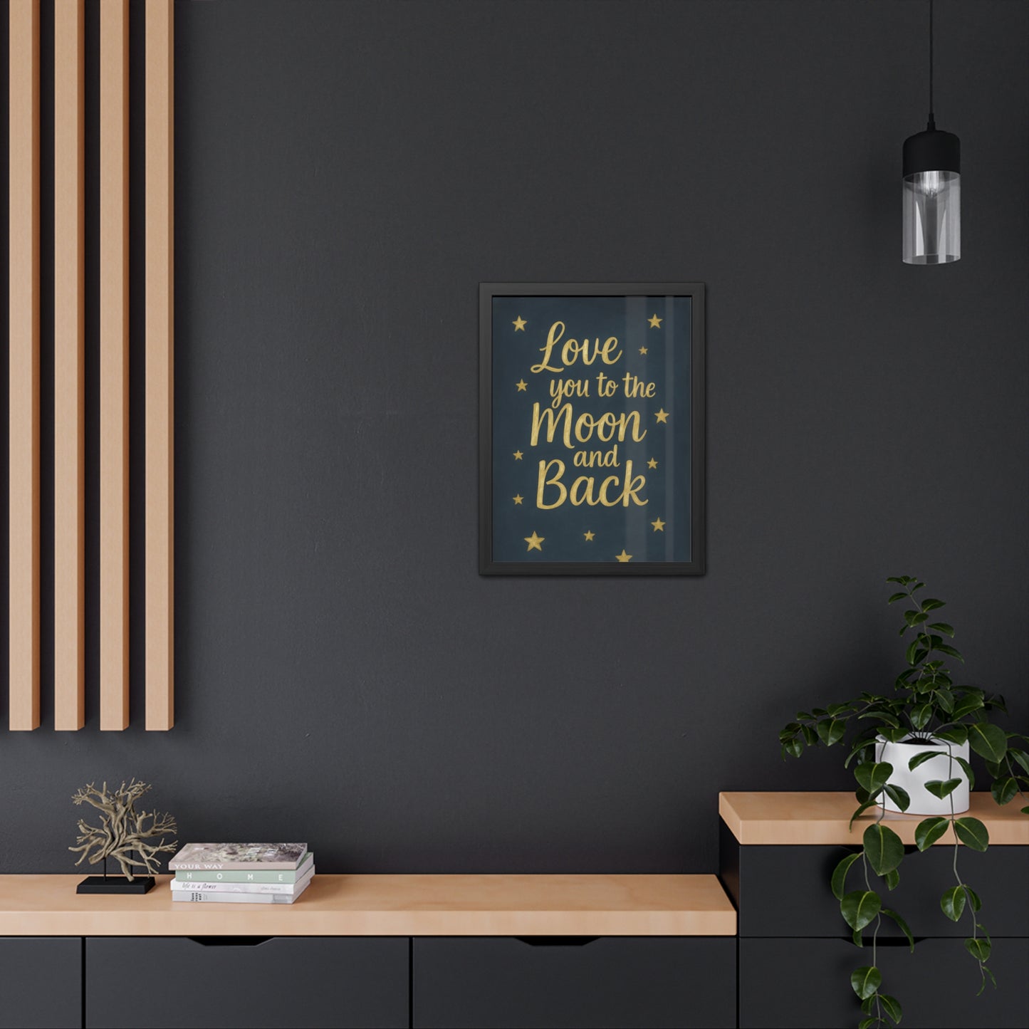 To the Moon and Back-Framed Poster - Gold Script Wall Art (Nursery, Baby Shower, Romantic Gift)-Celestial Dreams