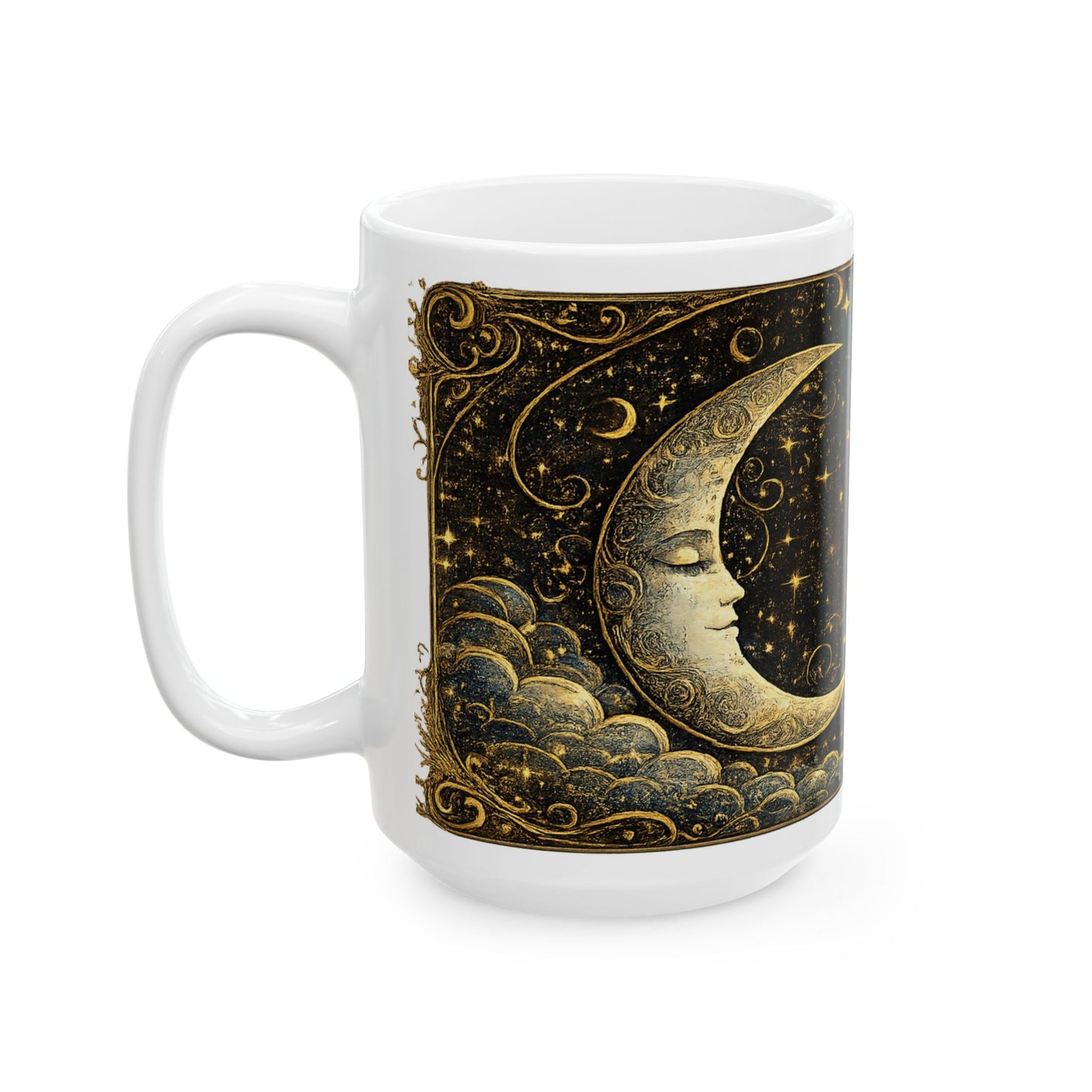 Sun & Moon White Ceramic Mug — Vintage Celestial Astrology Coffee Cup (11oz/15oz)