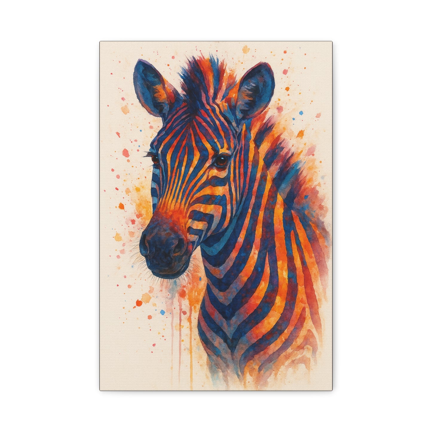 Zebra-Bold Colorful Abstract Animal Acrylic Ink Matte Canvas (Stretched)