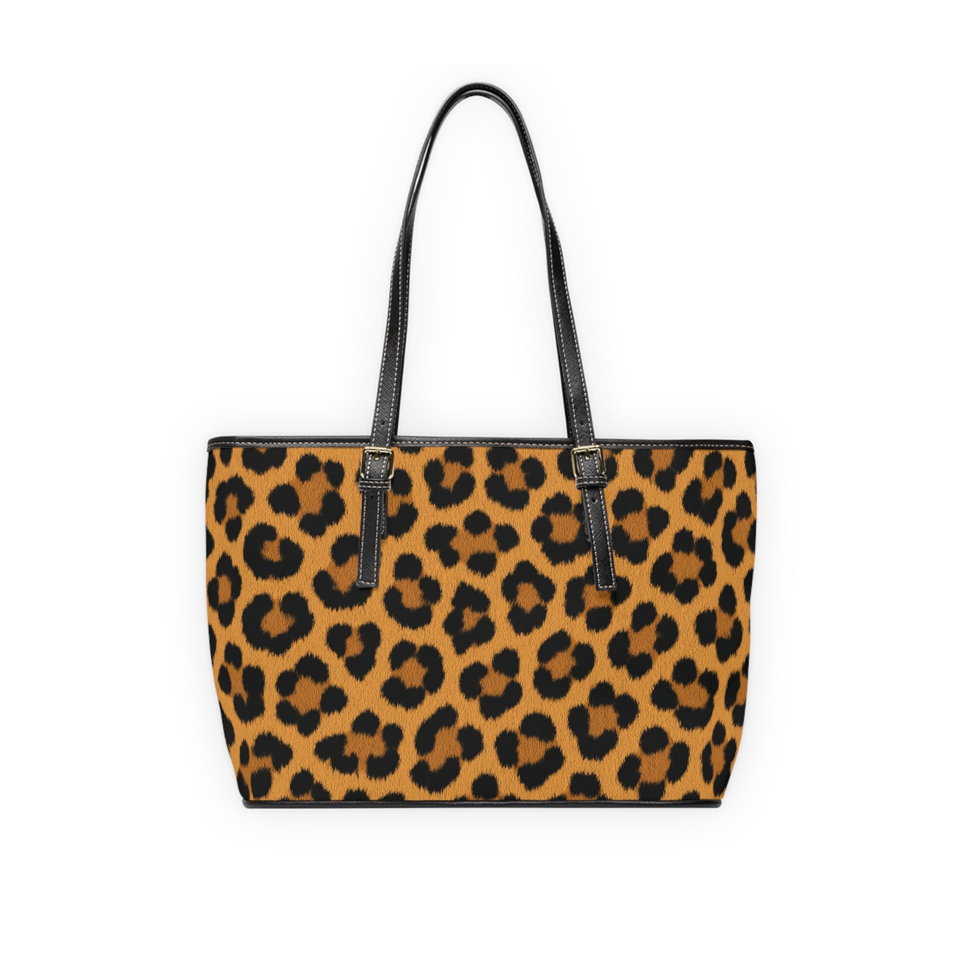 Leopard print PU leather shoulder bag back view – chic leopard print structured shoulder tote by the Soulful Brush
