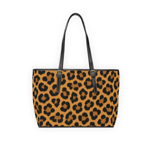 Leopard print PU leather shoulder bag back view – chic leopard print structured shoulder tote by the Soulful Brush
