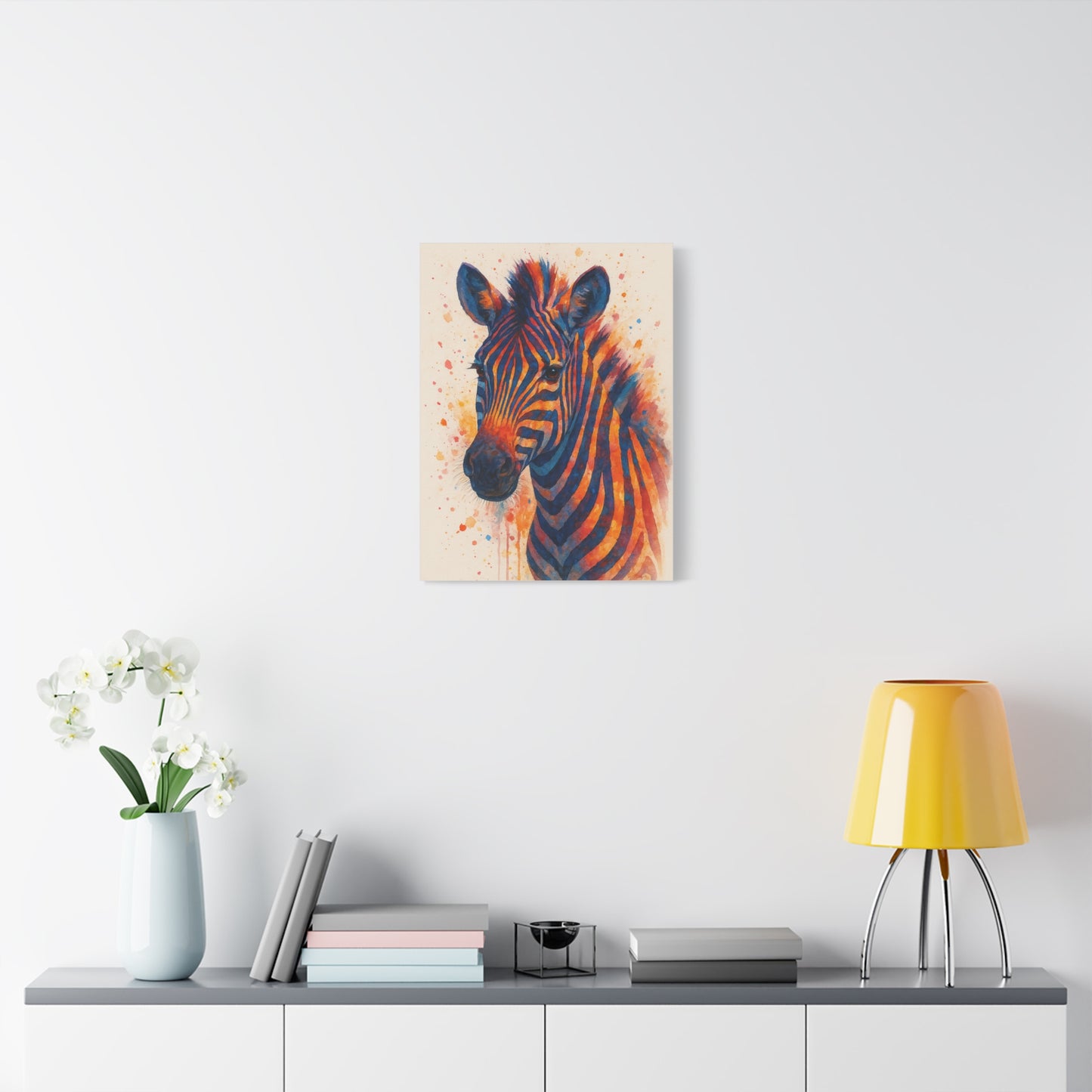 Zebra-Bold Colorful Abstract Animal Acrylic Ink Matte Canvas (Stretched)