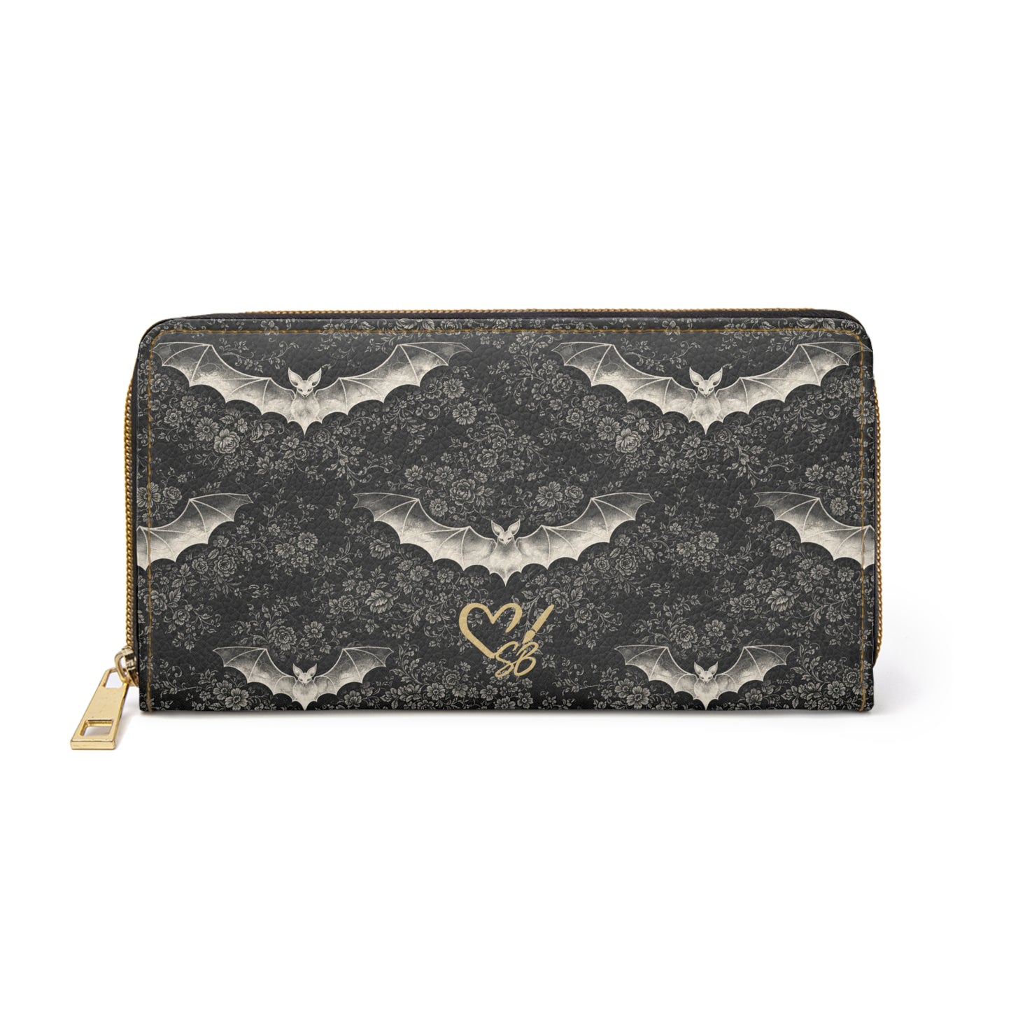 Cartera con cremallera Eclipse Noir — Cartera de mano con patrón gótico floral de murciélago para Halloween