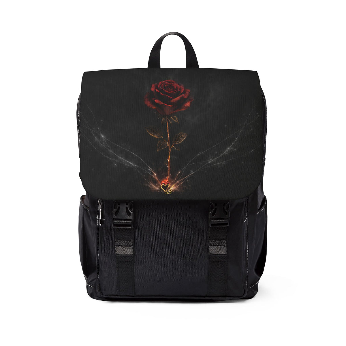 Eternal Bloom-Gothic Red Rose Sketch Backpack – Dark Romantic Casual Shoulder Bag