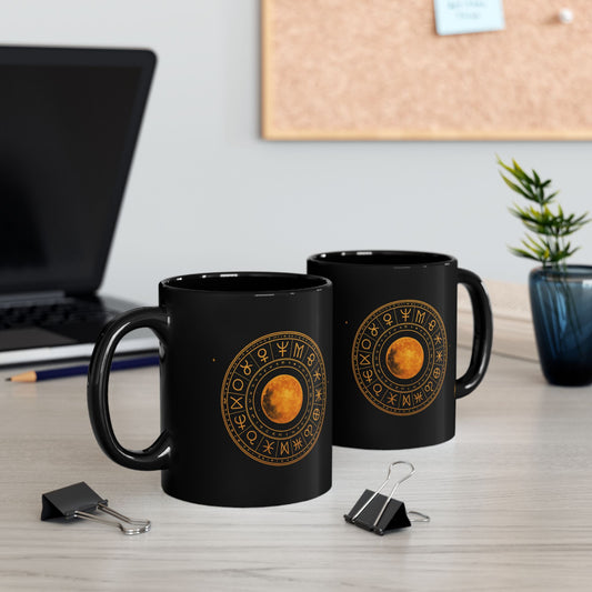 Lunar Eclipse Black Mug – Golden Moon Astrology Coffee Cup (11oz & 15oz)