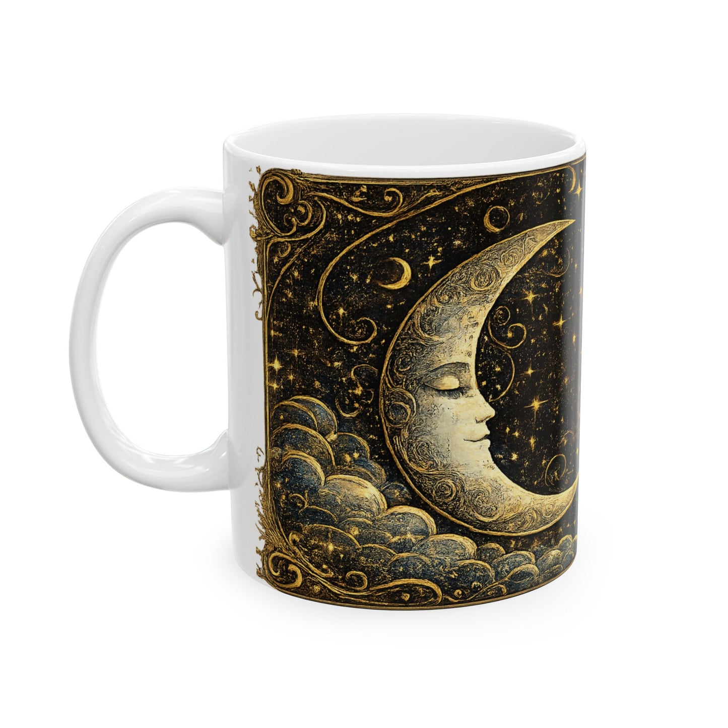 Sun & Moon White Ceramic Mug — Vintage Celestial Astrology Coffee Cup (11oz/15oz)