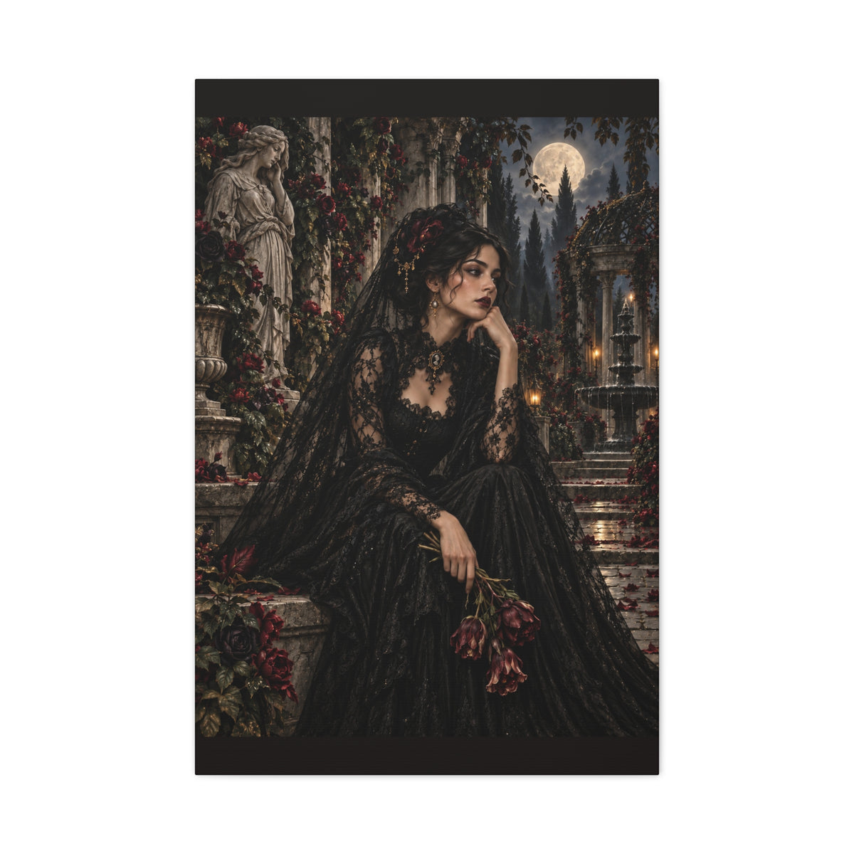 Gothic Mourning Lady -Garden of Sorrow-Matte Canvas Wall Art