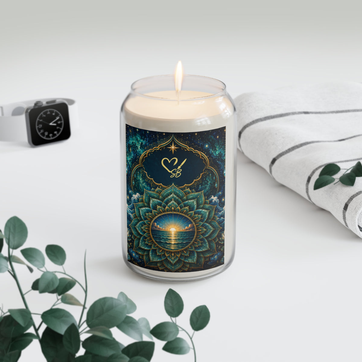 Ocean Serenity Mandala Soy Candle — 13.75oz Scented Jar
