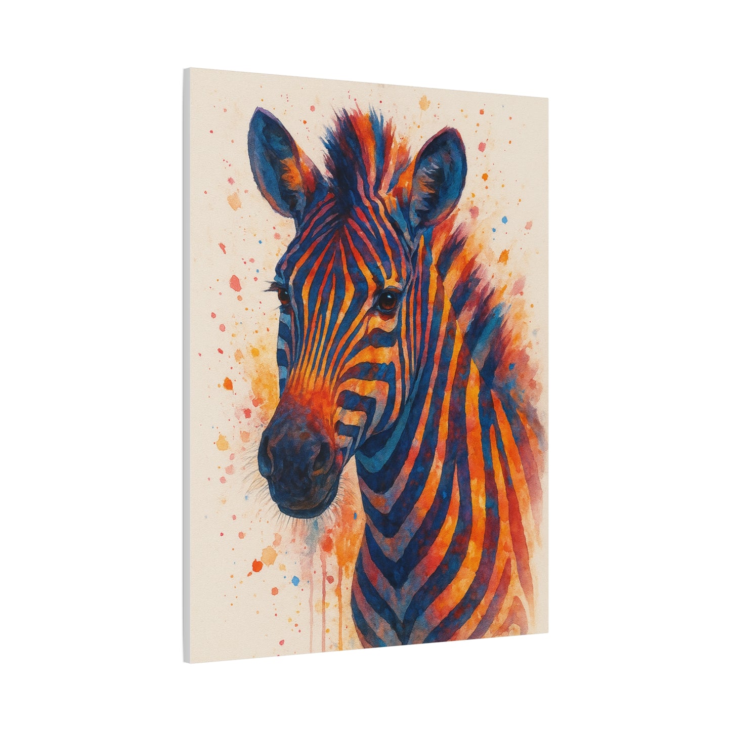 Zebra-Bold Colorful Abstract Animal Acrylic Ink Matte Canvas (Stretched)